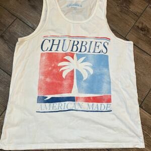 Chubbies Sky’s Out Thighs Out American Made White Tank Men’s Size‎ Large